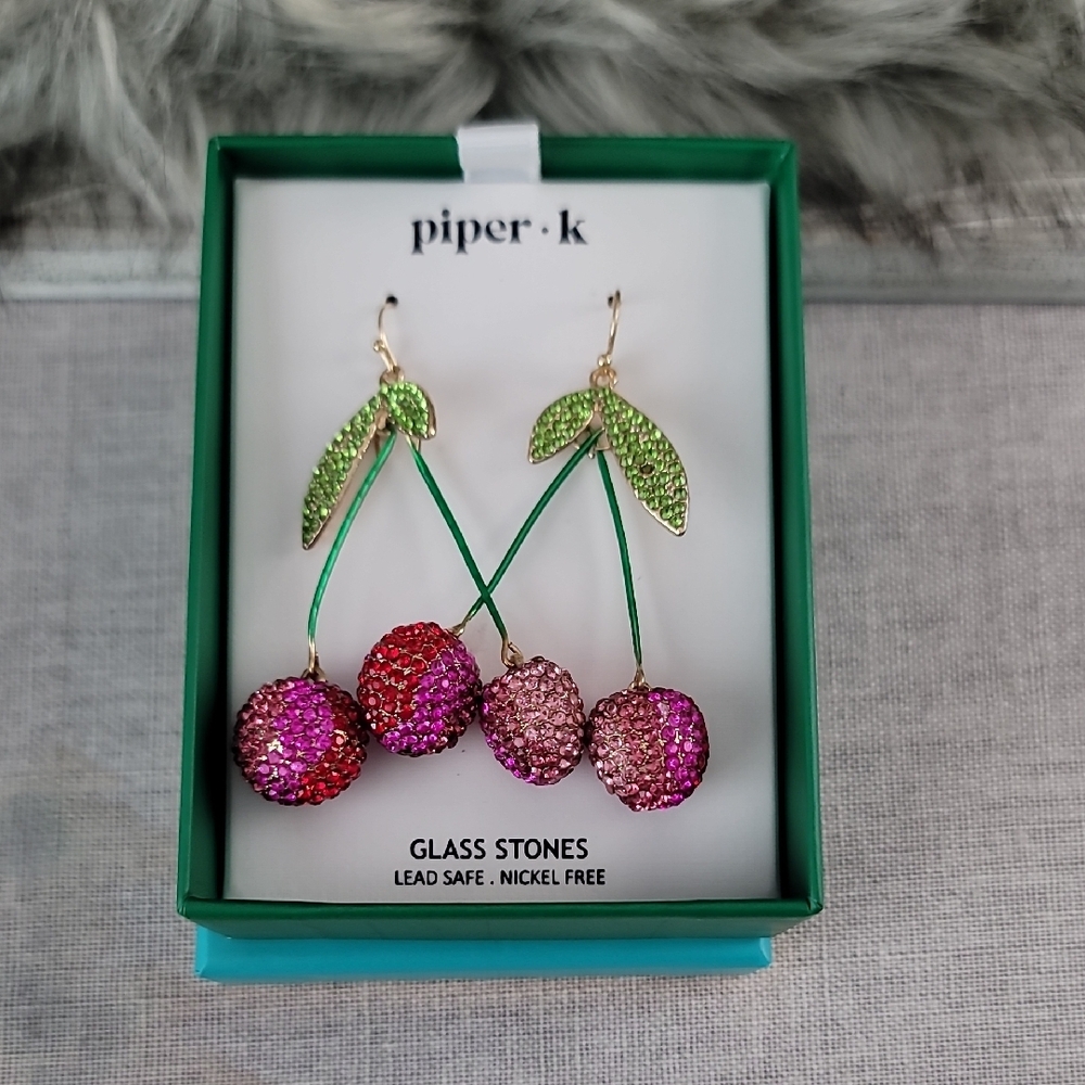 Piper K Cherry Earrings with Sparkling Stones